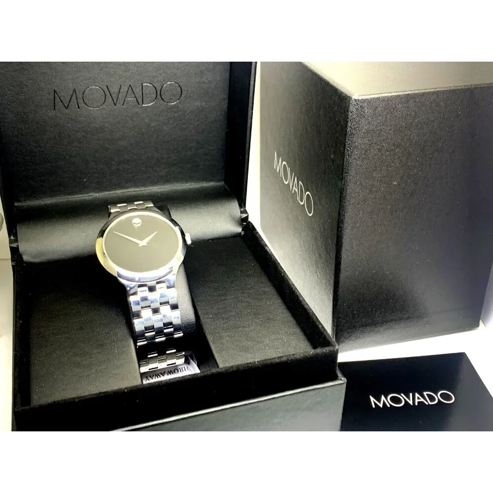 Movado Men's Watch 0607415 Veturi Swiss Quartz Black Dial Silver Steel 40mm